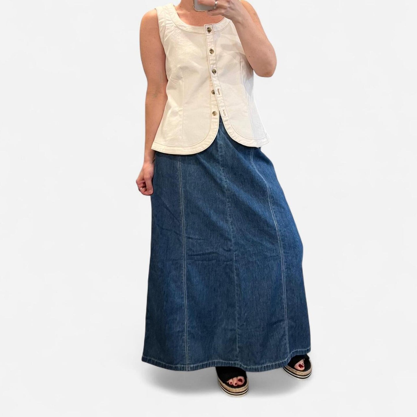 Vintage Y2K Denim Maxi Skirt A-Line