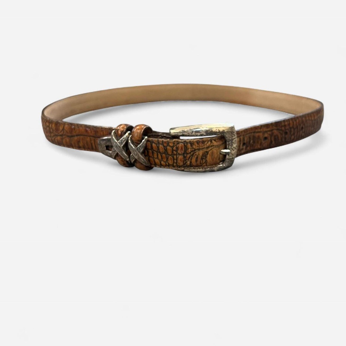 Vintage Brighton Croc Embossed Leather Belt Western Boho