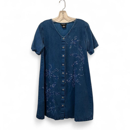 Vintage Denim Embroidered Button Dress