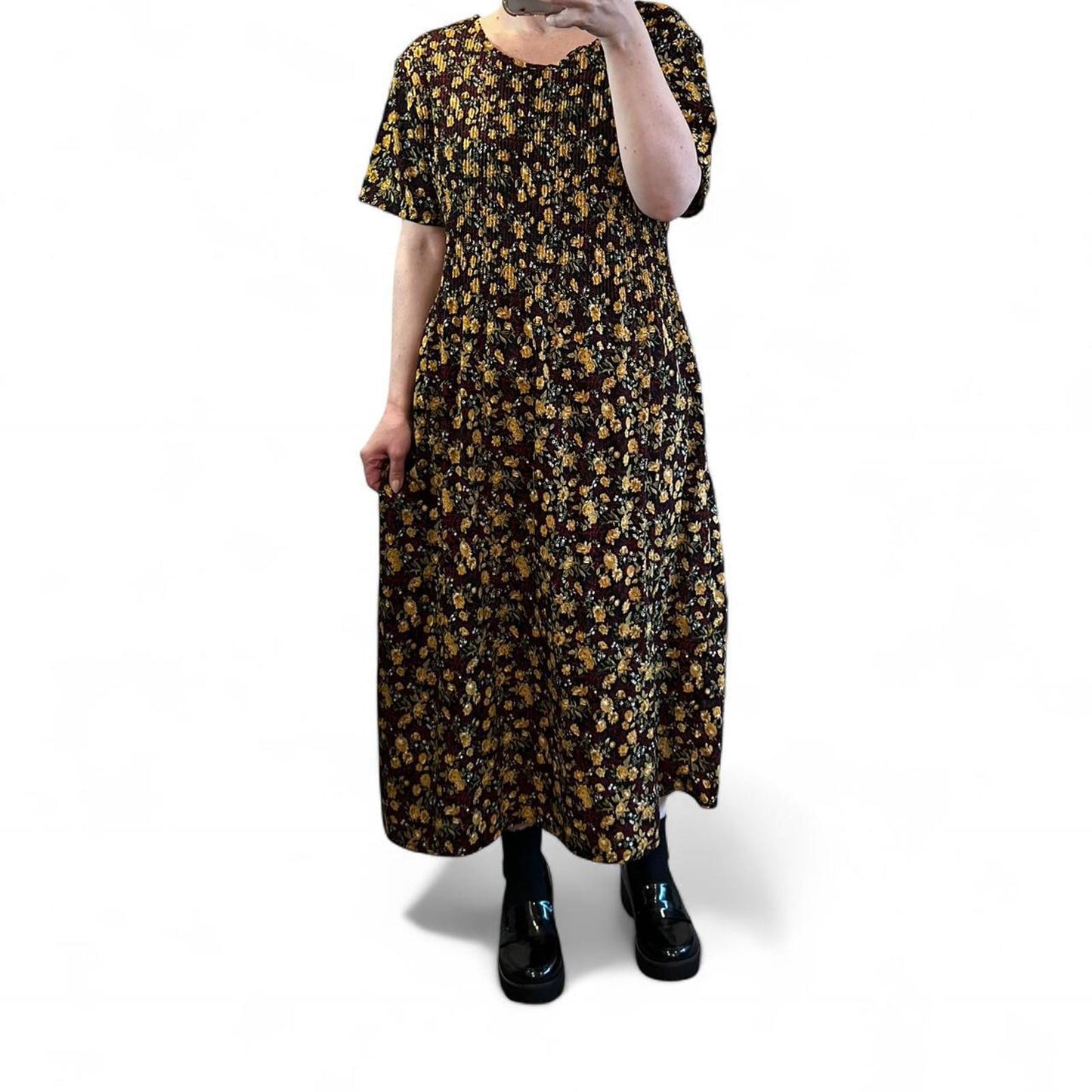 Vintage Floral Smocked Midi Dress | 100% Cotton