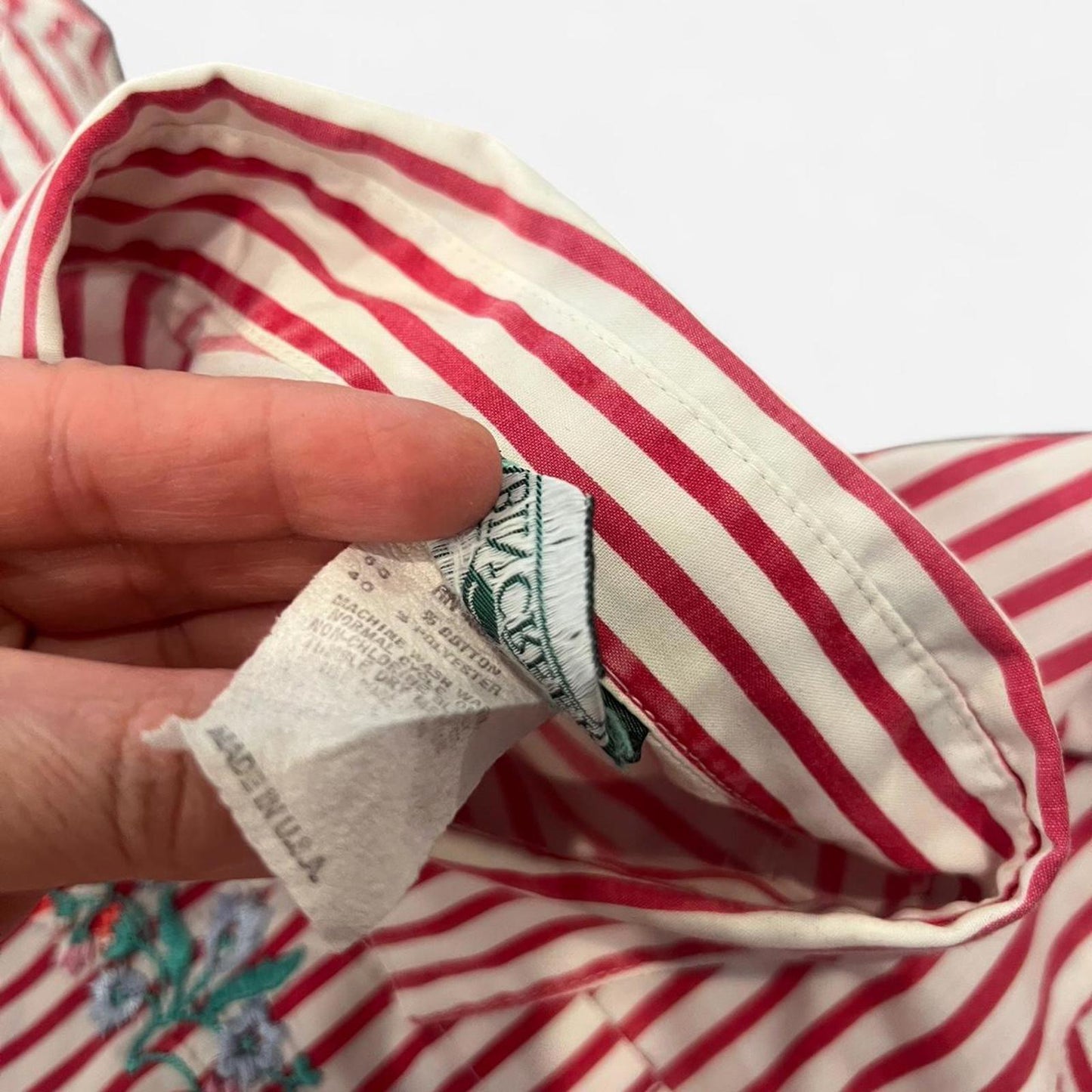 Vintage Red Stripe Embroidered Button Down