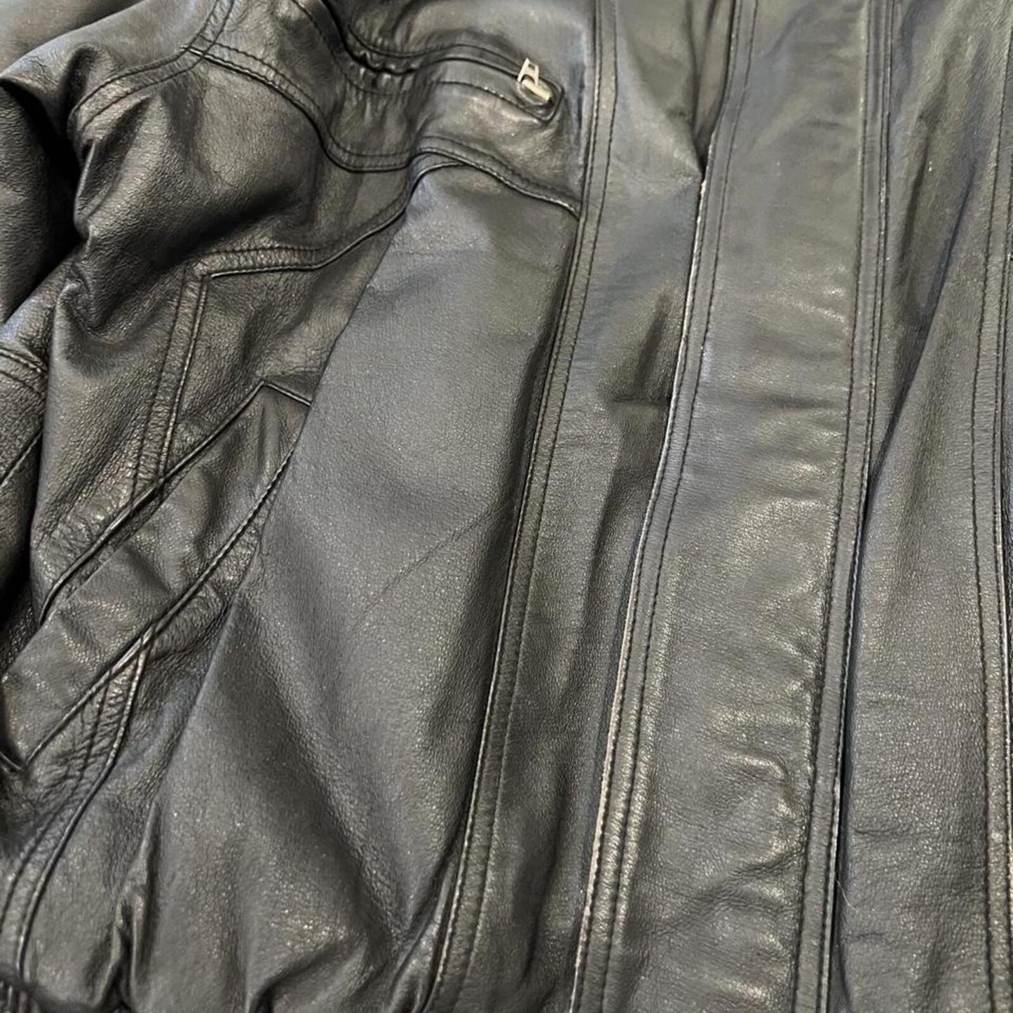 Vintage 90s Black Leather Bomber Jacket Oversized Genuine Leather Coat