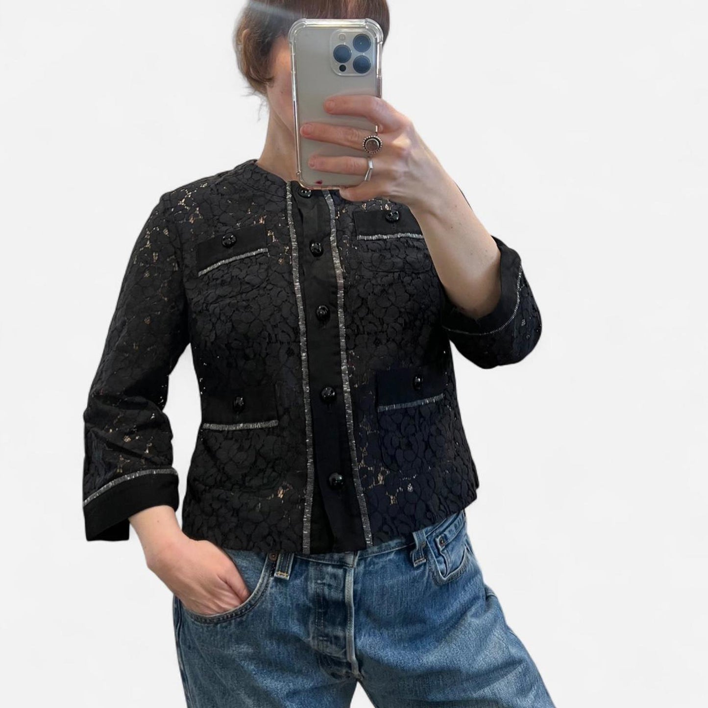 Y2K Black Lace Button Up Blouse