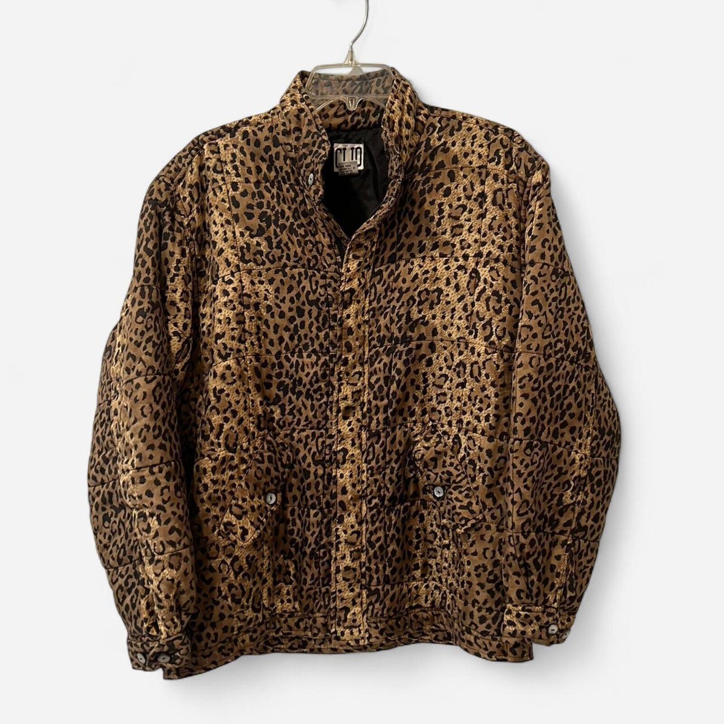 Vintage Silk Leopard Print Jacket M Quilted Y2K Oversized