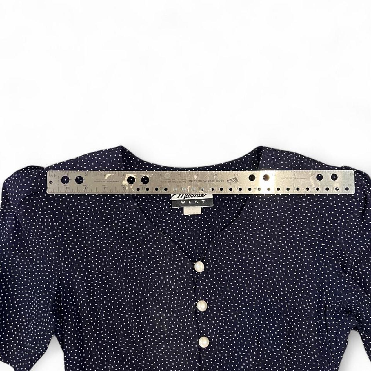 Vintage 90s Navy Polka Dot Button Front Dress Pearl Buttons