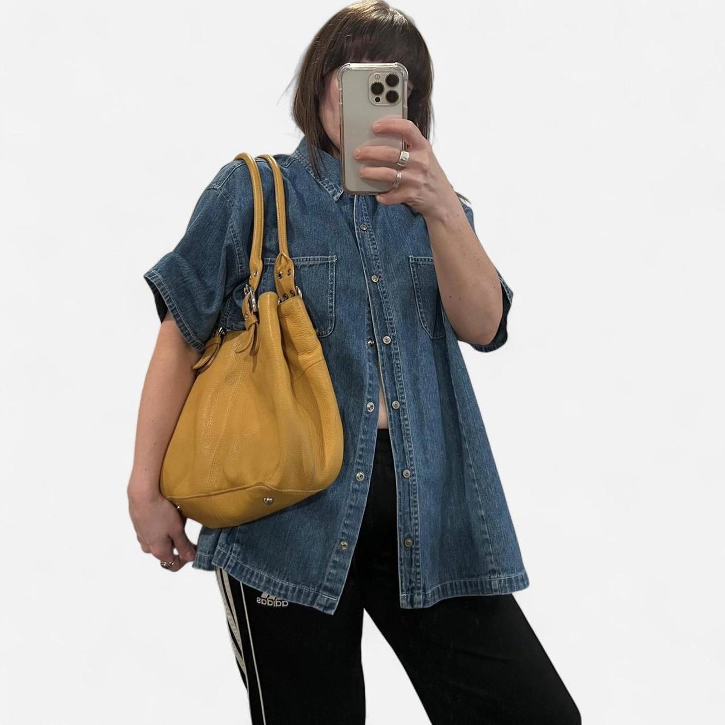 Vintage Y2K Mustard Yellow Leather Shoulder Bag