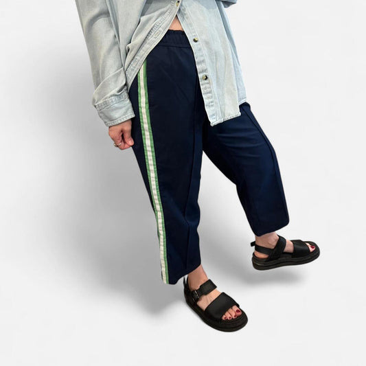 Y2K Cropped Navy Track Pants Side Stripe Sporty Small