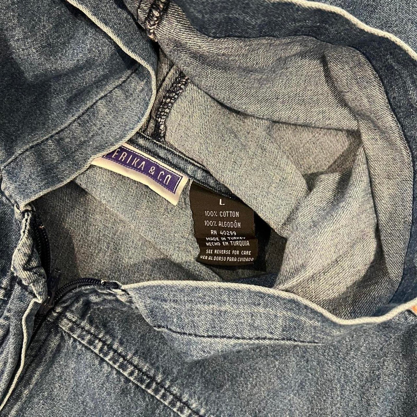 Vintage 90s Denim Hooded Jacket – Zip Front Cotton Jacket