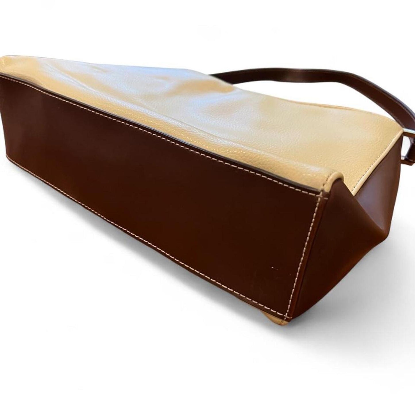 Vintage Y2K Buckle Shoulder Bag Cream Brown Faux Leather Baguette Purse