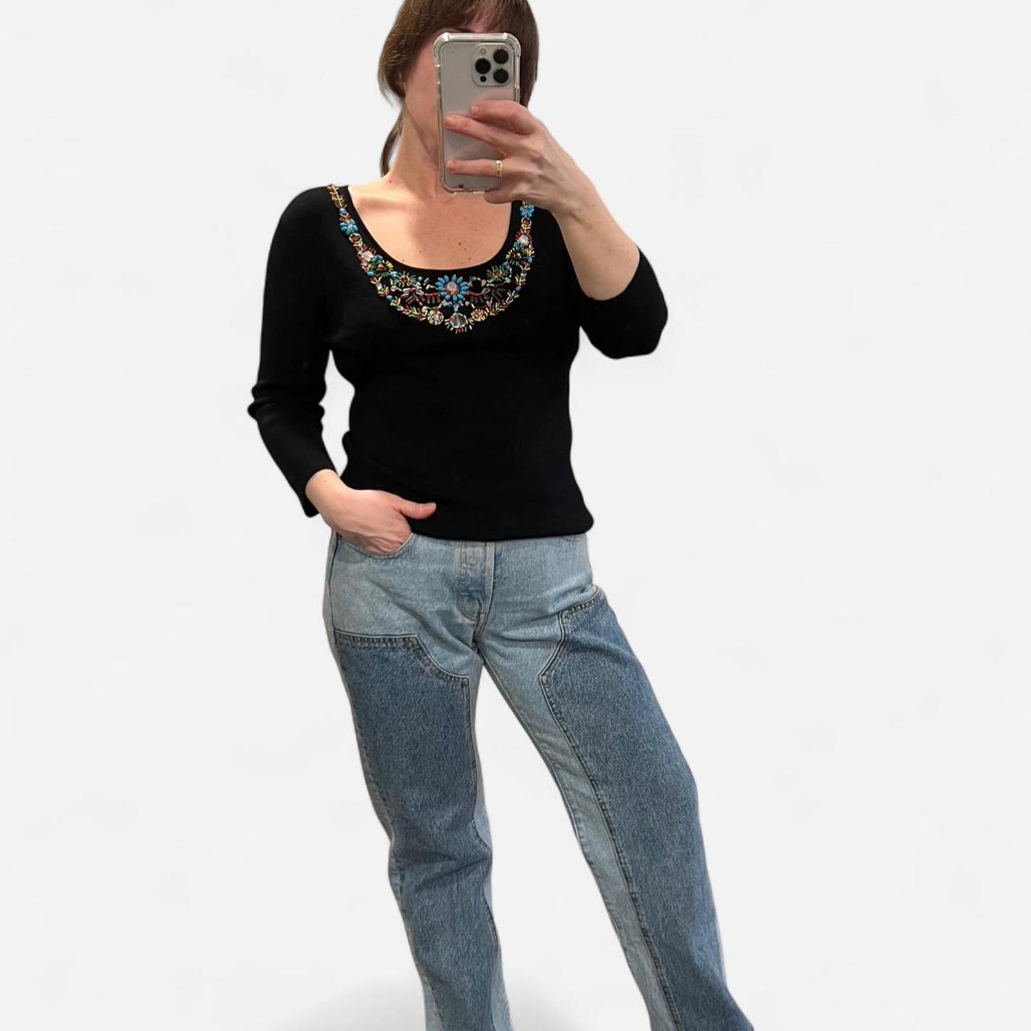 Vintage Y2K Beaded Scoop Neck Top