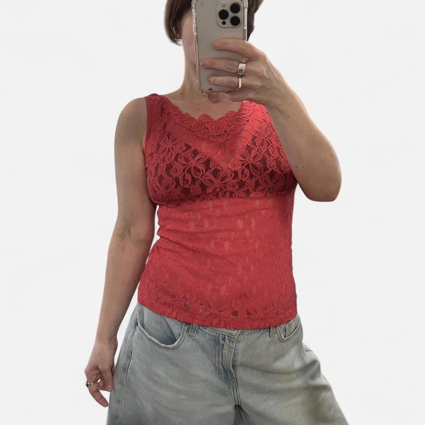 Vintage Y2K Red Lace Tank Top