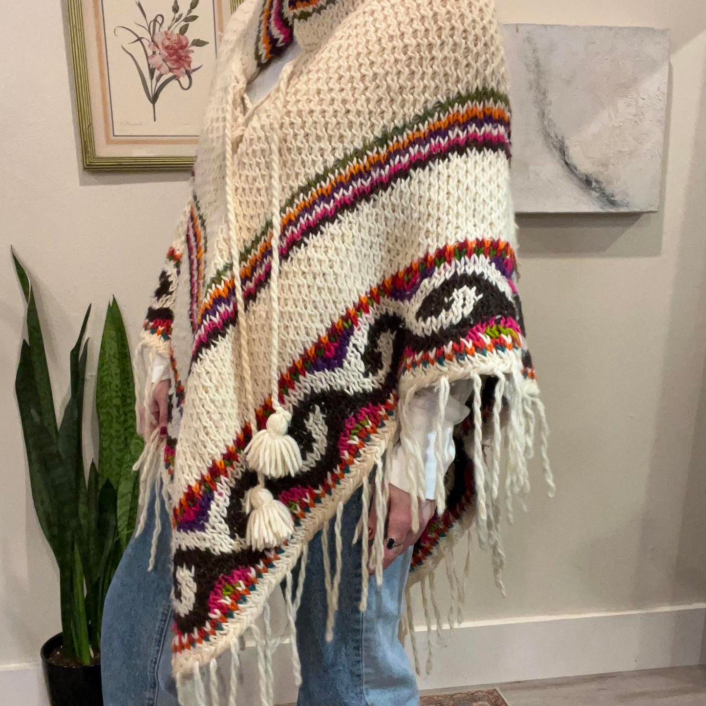 Vintage Knit Fringe Poncho