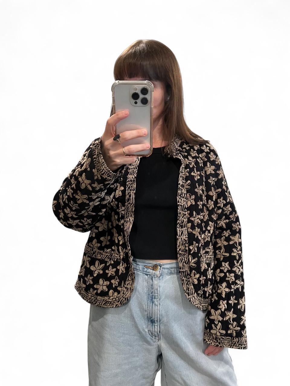 Vintage Reversible Quilted Jacket Floral Batik Lightweight