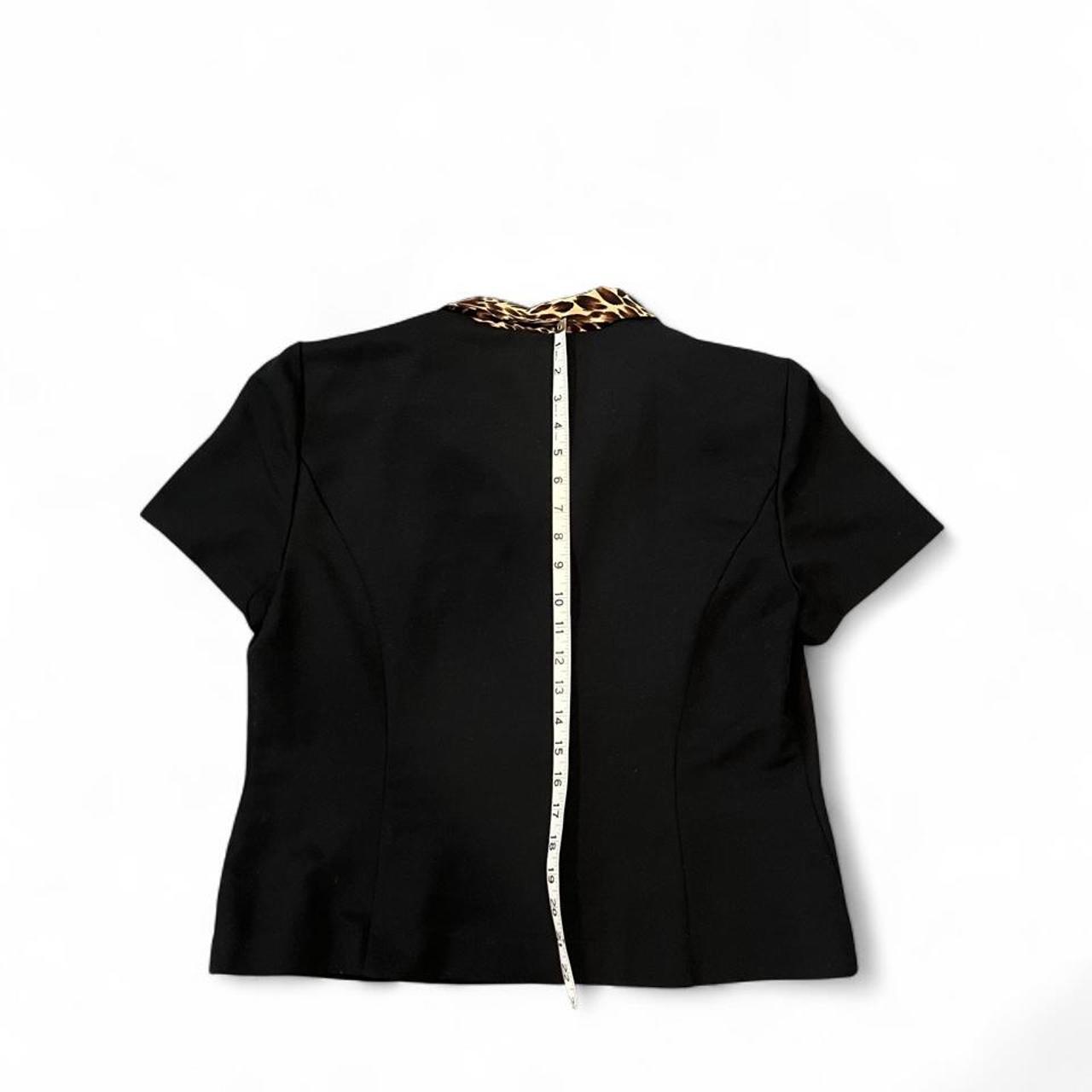 Vintage Leopard Collar Button Front Top Black Fitted Blouse