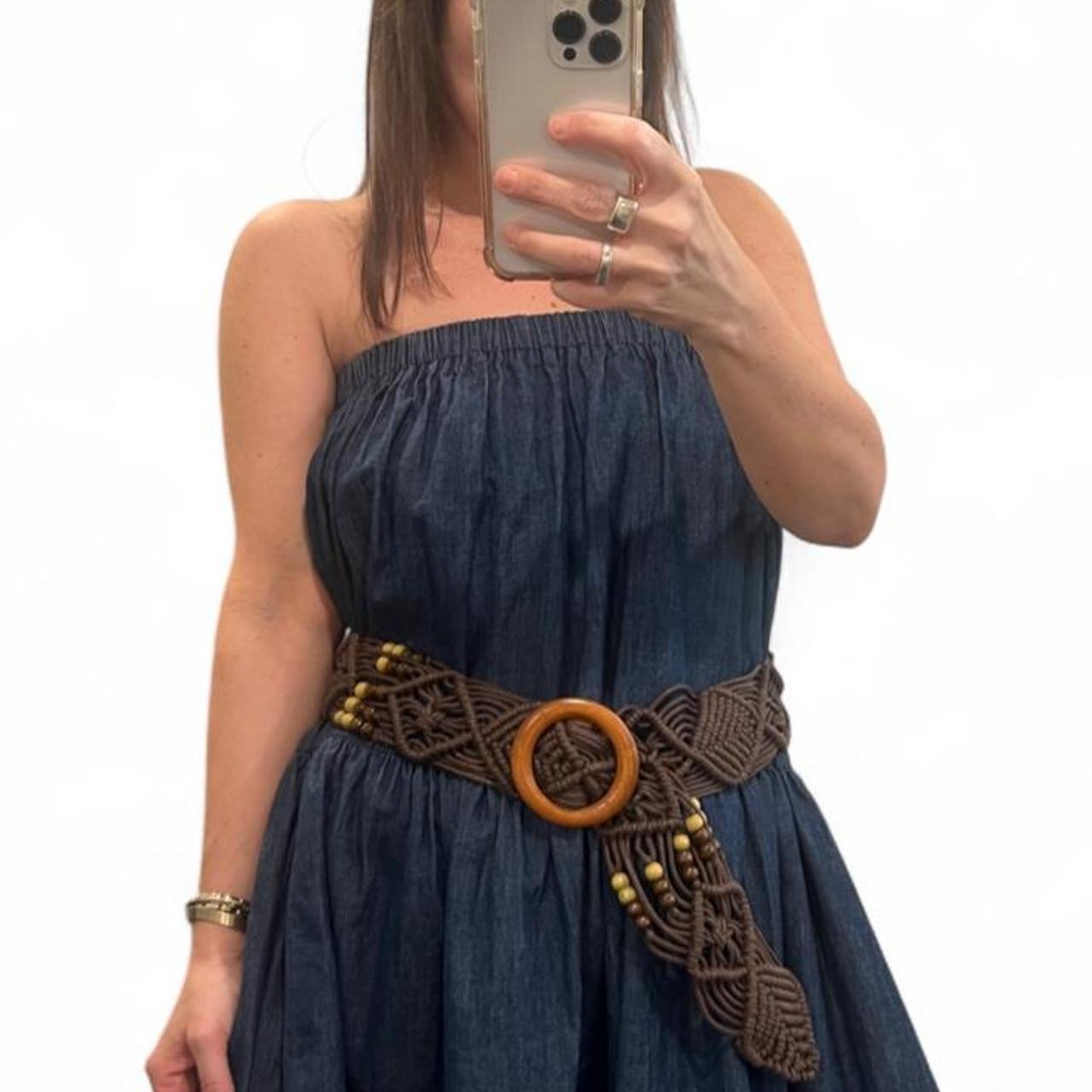 Vintage Boho Macramé Belt Brown Wood Bead Wooden Ring Tie Waist