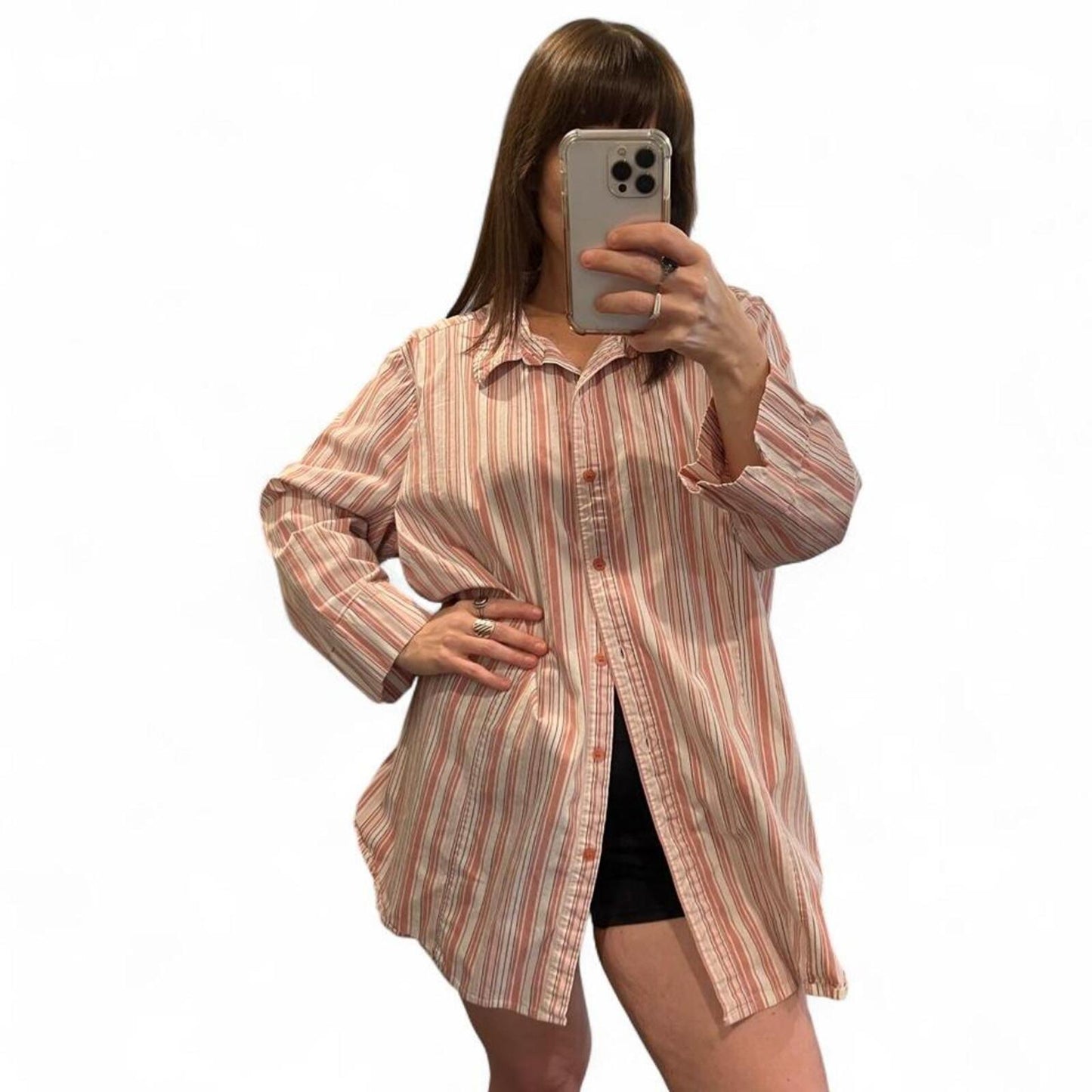Y2K Pink Cotton Stripe Button Up Shirt Oversized Preppy Coastal 3X