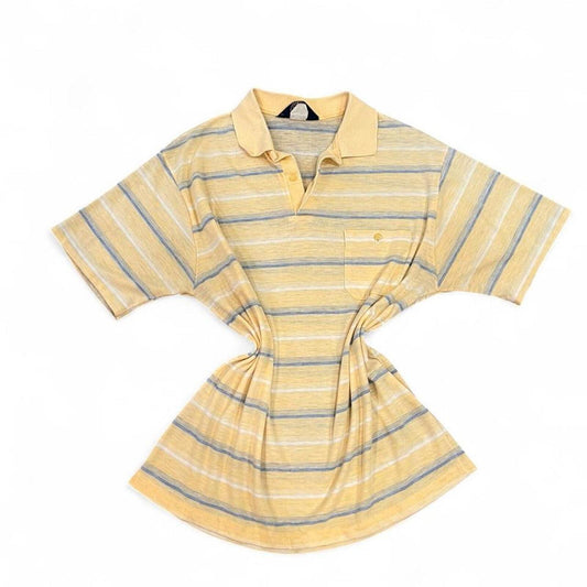 Vintage 90’s Striped Polo Shirt Yellow Blue Soft Cotton Medium