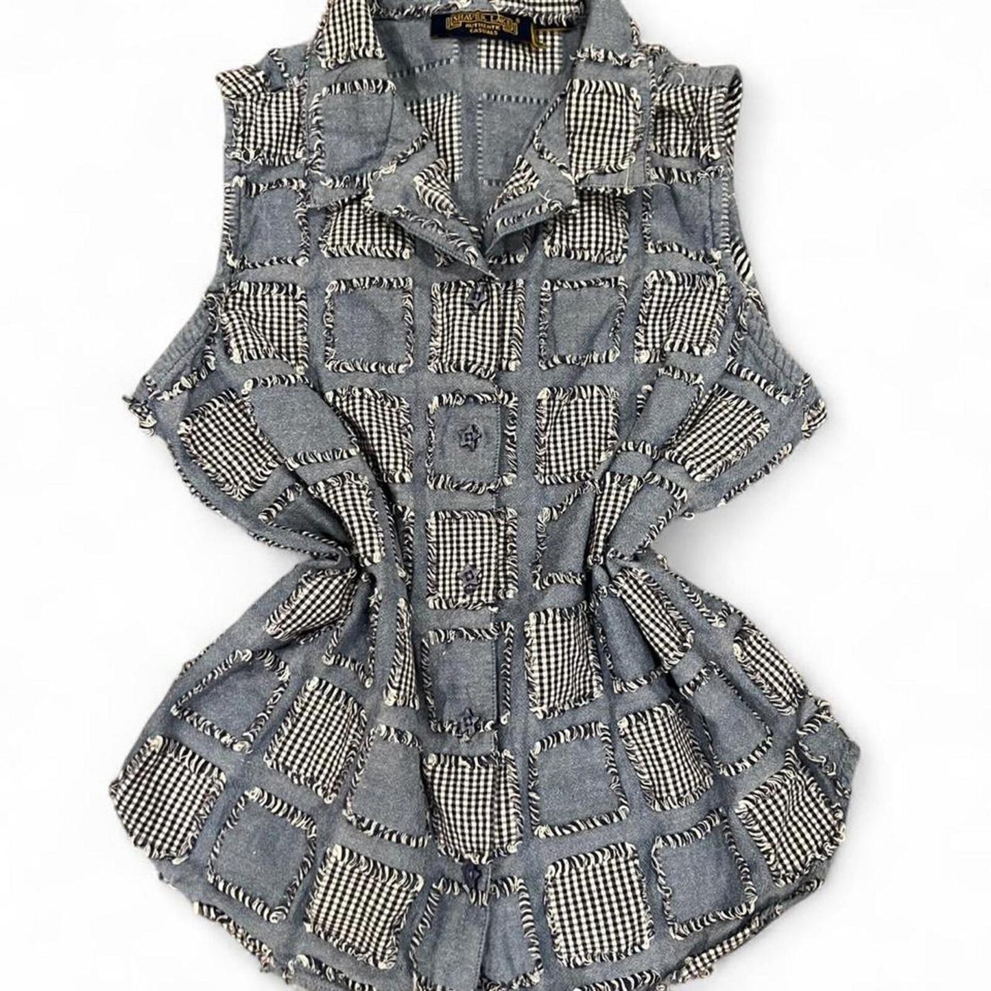 Vintage 90s Patchwork Gingham Denim Button Up Vest