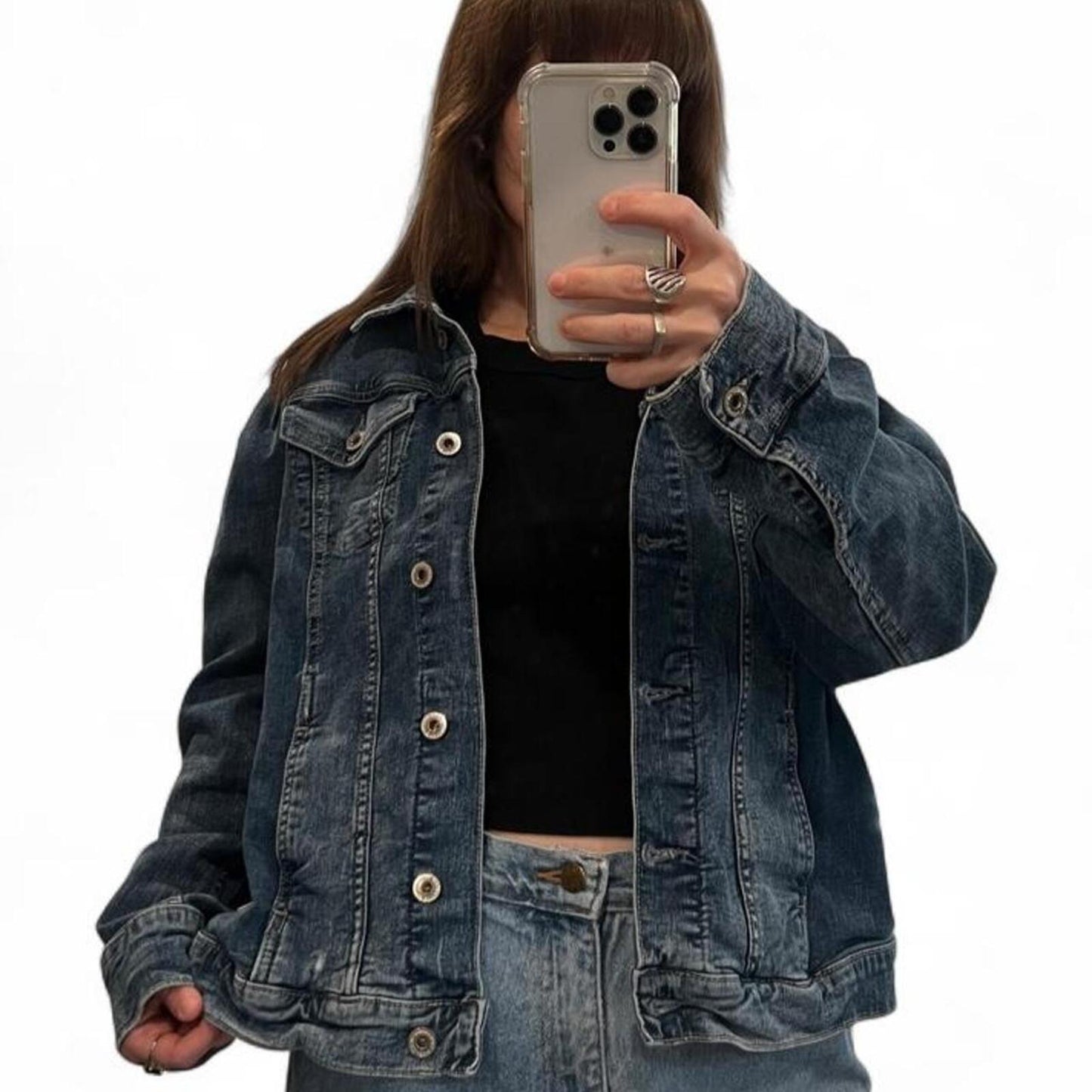 Vintage Y2K Denim Jacket Oversized Blue Jean Jacket Grunge Casual