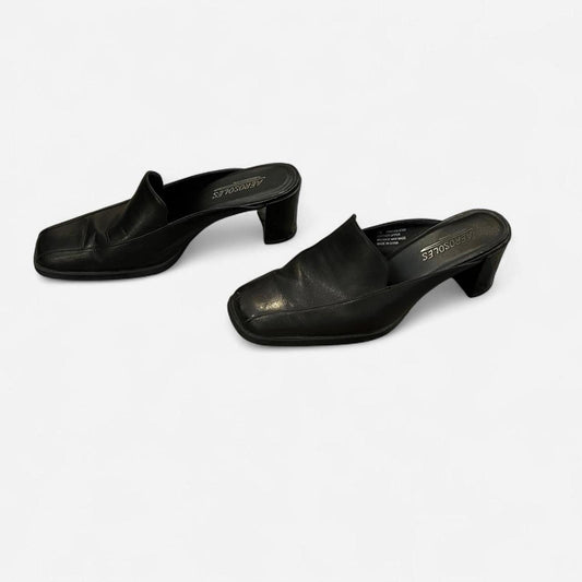 Y2K Black Leather Square Toe Mule Heels Size 7