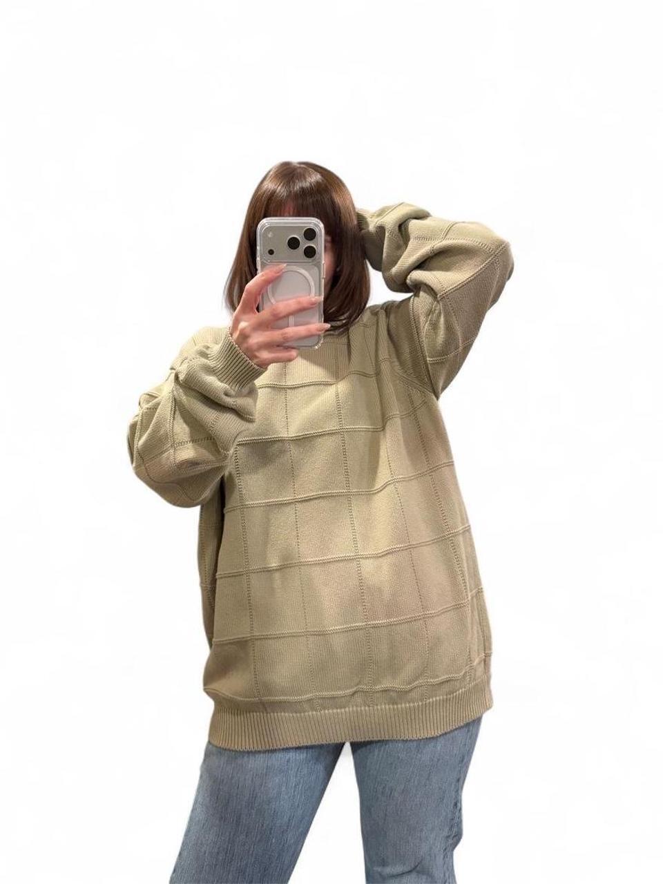 Vintage 90s IZOD Light Green Grid Knit Sweater
