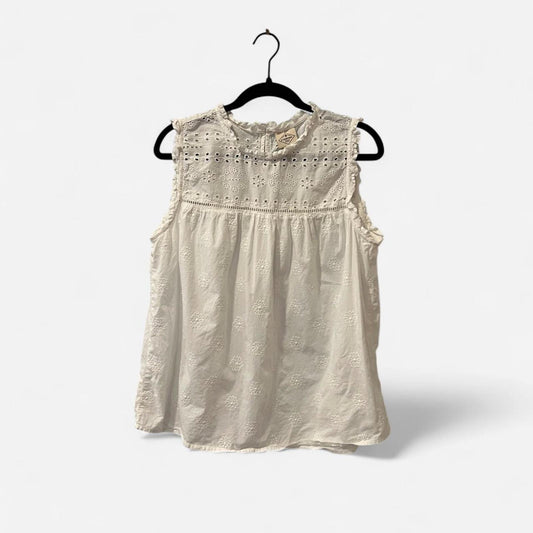 White Eyelet Cotton Sleeveless Blouse