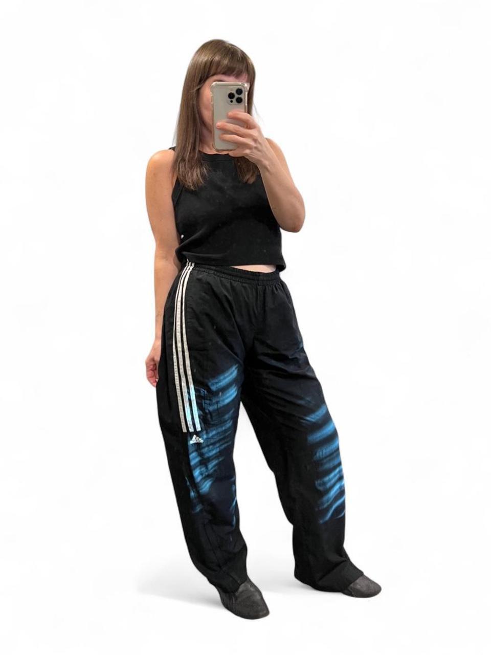 Adidas Black 3 Stripe Track Pants Zip Hem Y2K Wide Leg