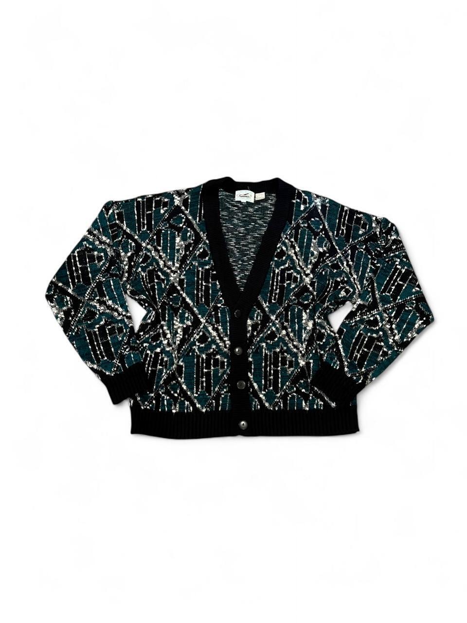 Vintage 90s Abstract Knit Grandpa Cardigan Oversized XL