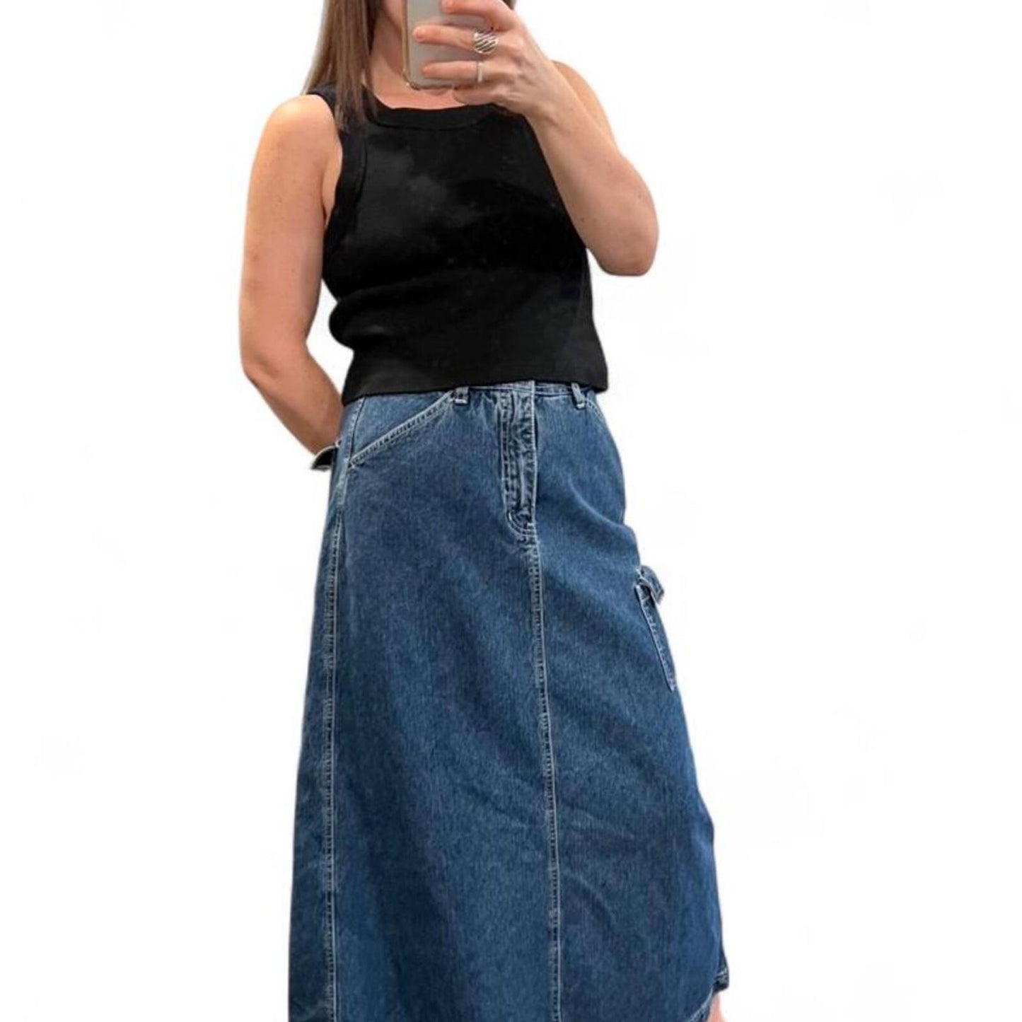 Vintage Y2K Denim Cargo Maxi Skirt Blue Jean A-Line Pocket Skirt