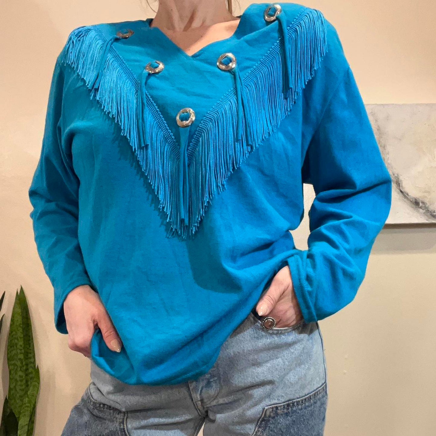 Title: Vintage 80s Western Fringe Top • Wagon Wheels USA
