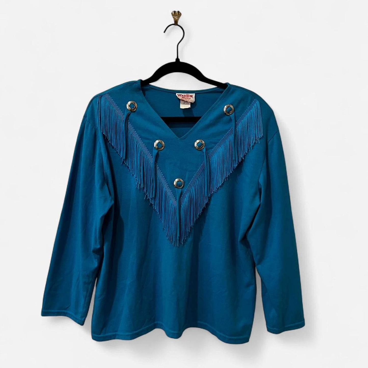 Title: Vintage 80s Western Fringe Top • Wagon Wheels USA