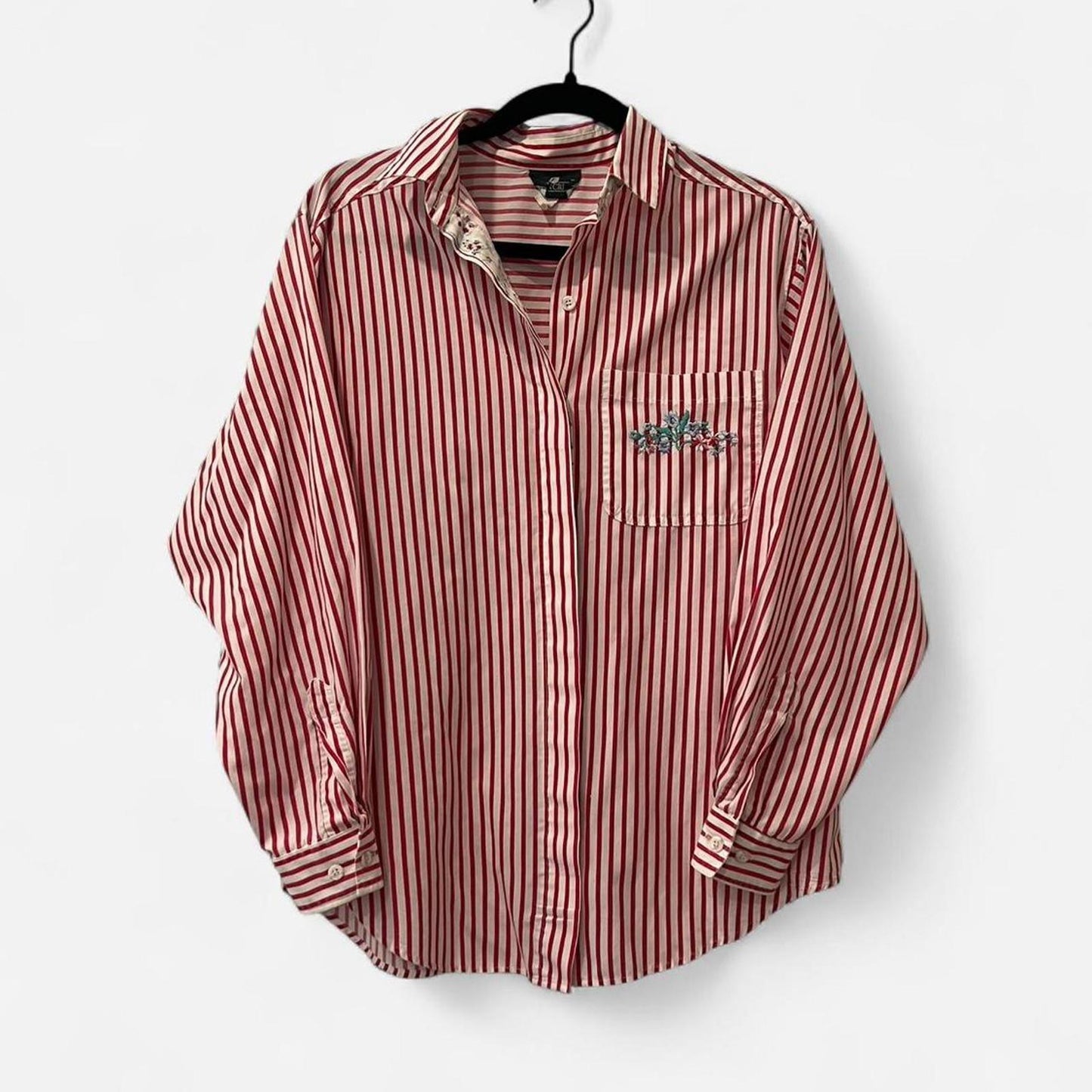 Vintage Red Stripe Embroidered Button Down