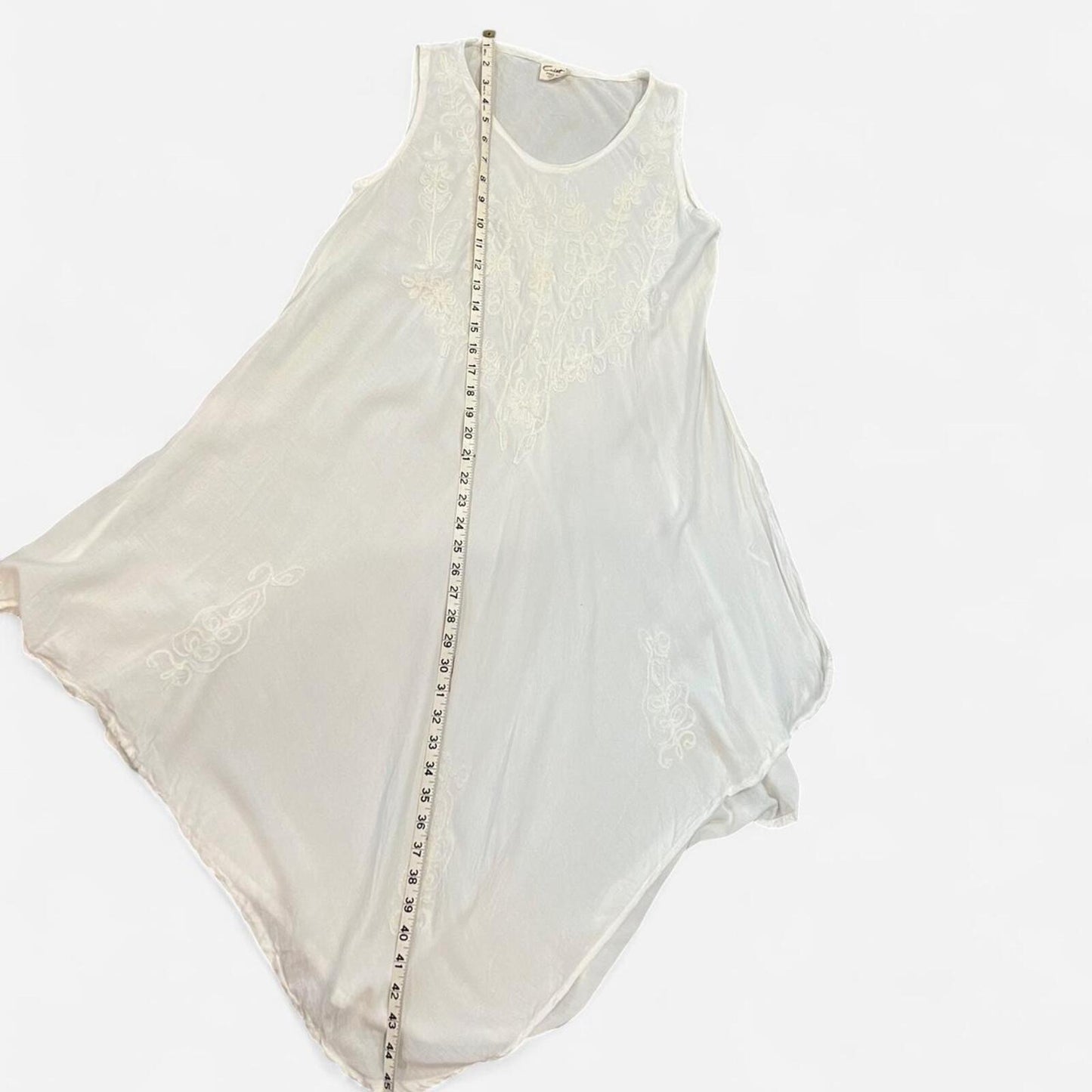 Vintage White Embroidered Boho Dress Sheer Flowy