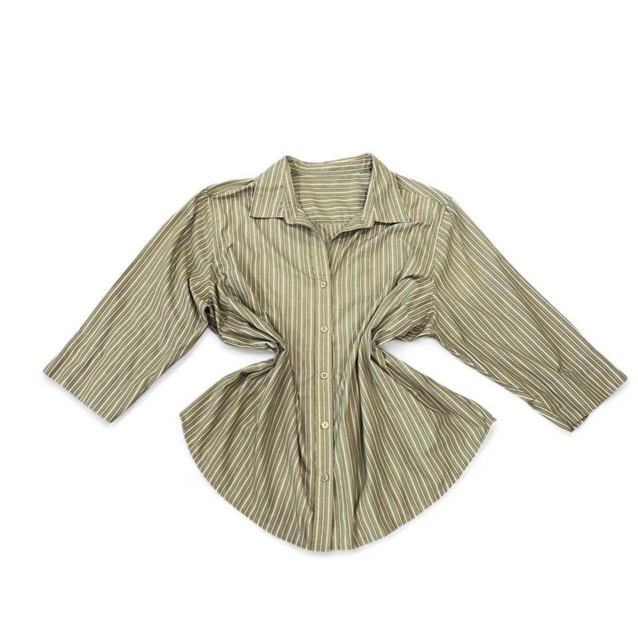 Vintage Sage Green Striped Oversized Button Up Shirt