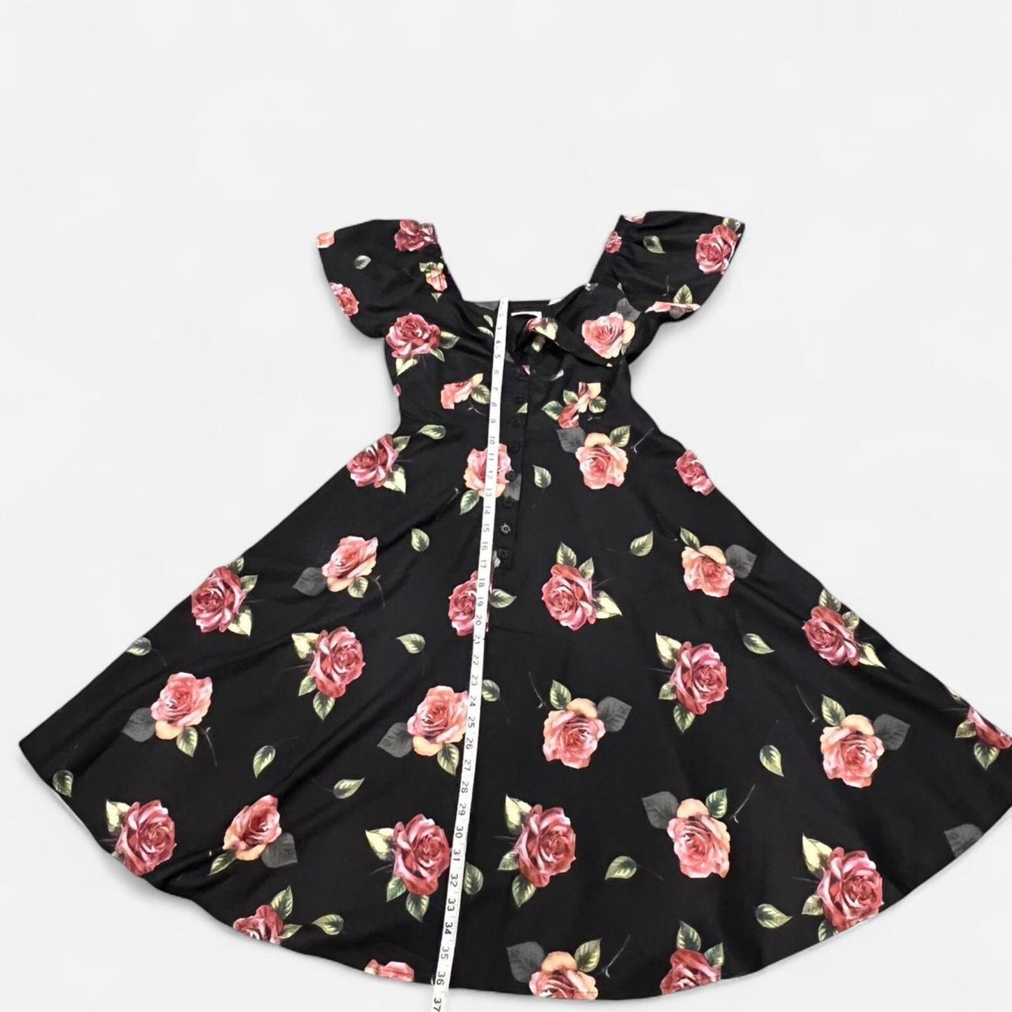 Vintage Y2K Rose Print Midi Dress Tie Front
