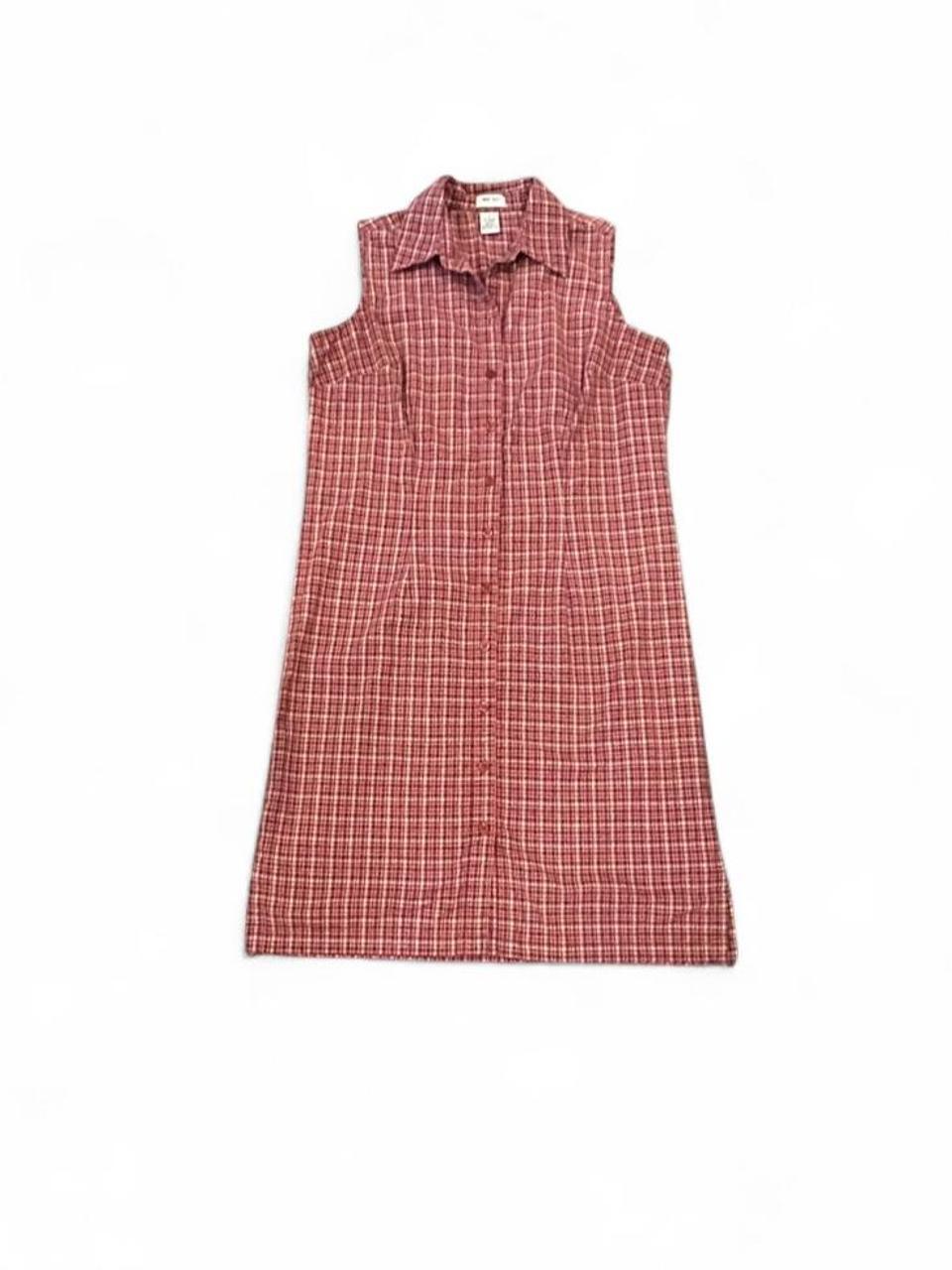 Vintage 90s Plaid Sleeveless Button Front Mini Dress