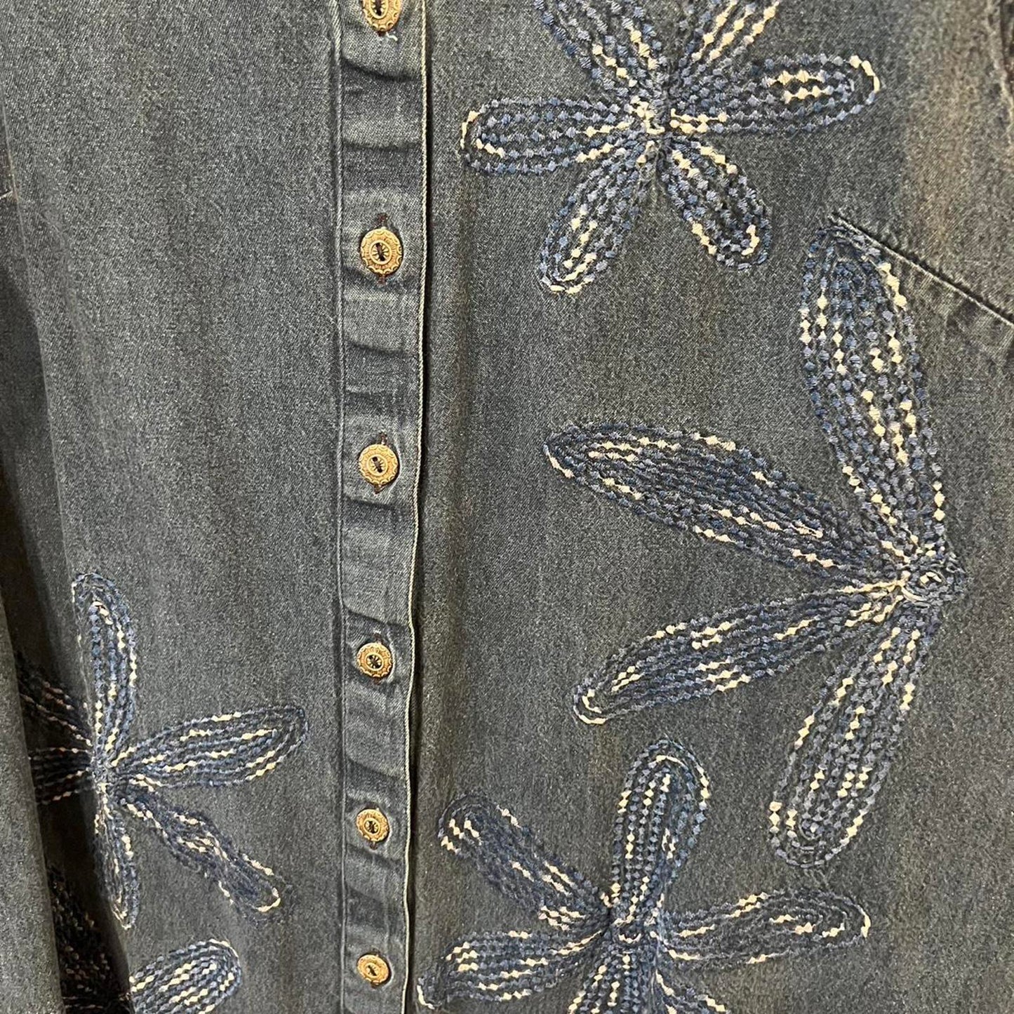 Vintage Denim Embroidered Button Dress
