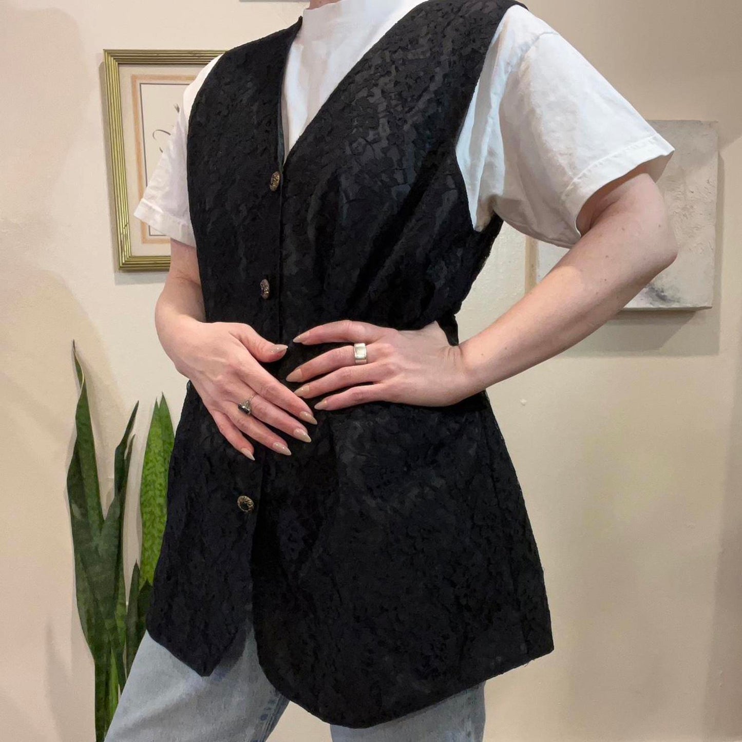 Vintage 90s Black Lace Vest