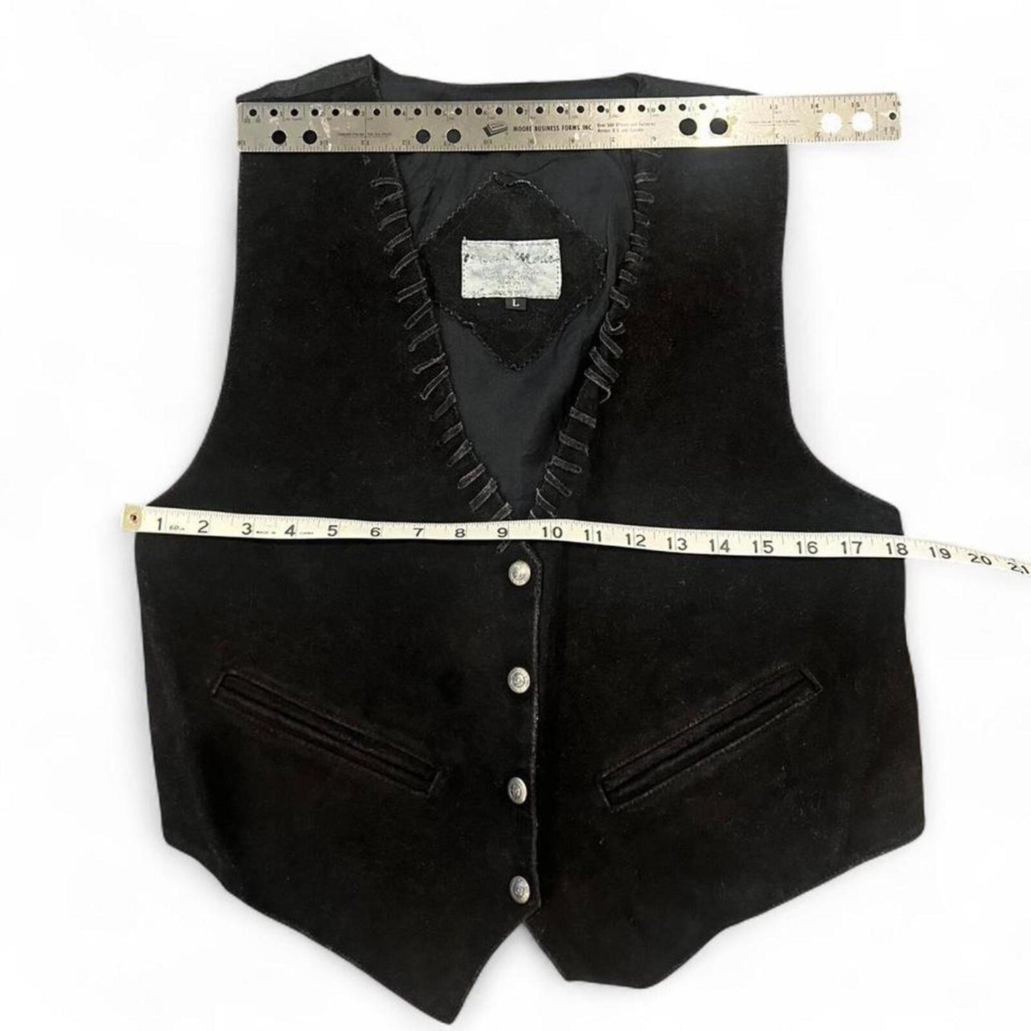 Vintage 90s Black Suede Leather Western Vest – L