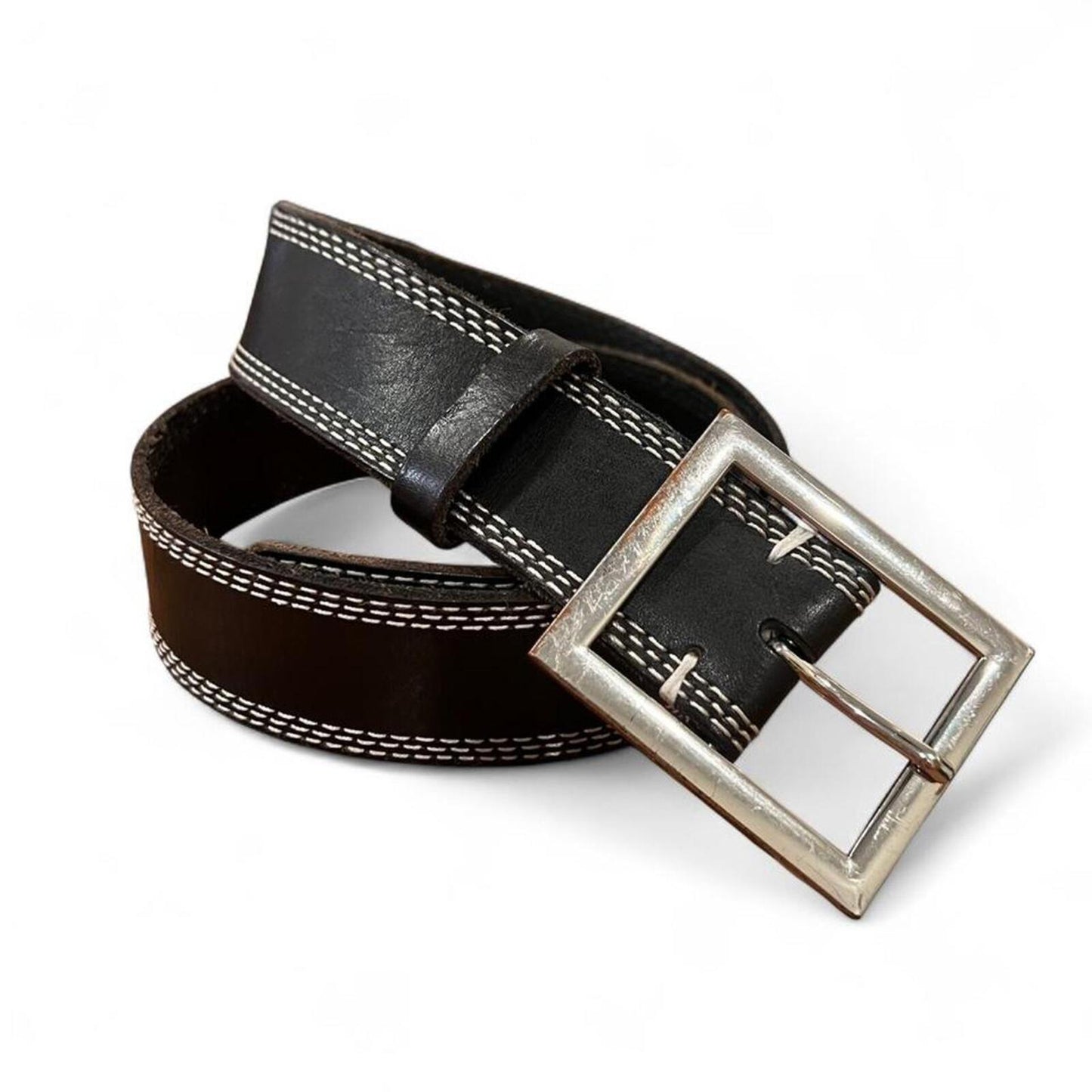 Urban Outfitters Black Leather Belt Contrast Stitch Square Buckle Y2K