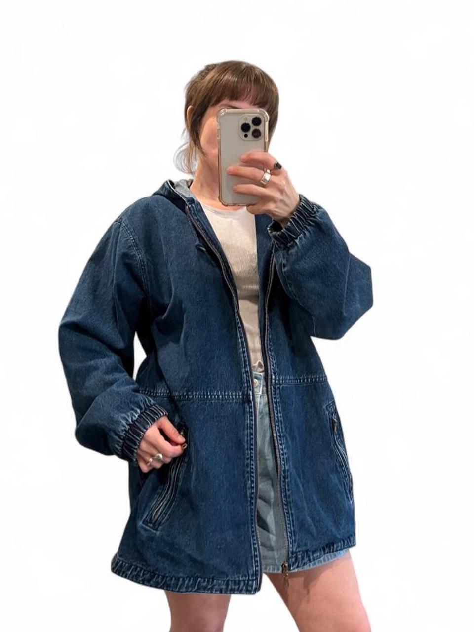 Vintage Hooded Denim Barn Jacket Plaid Lined Zip Up