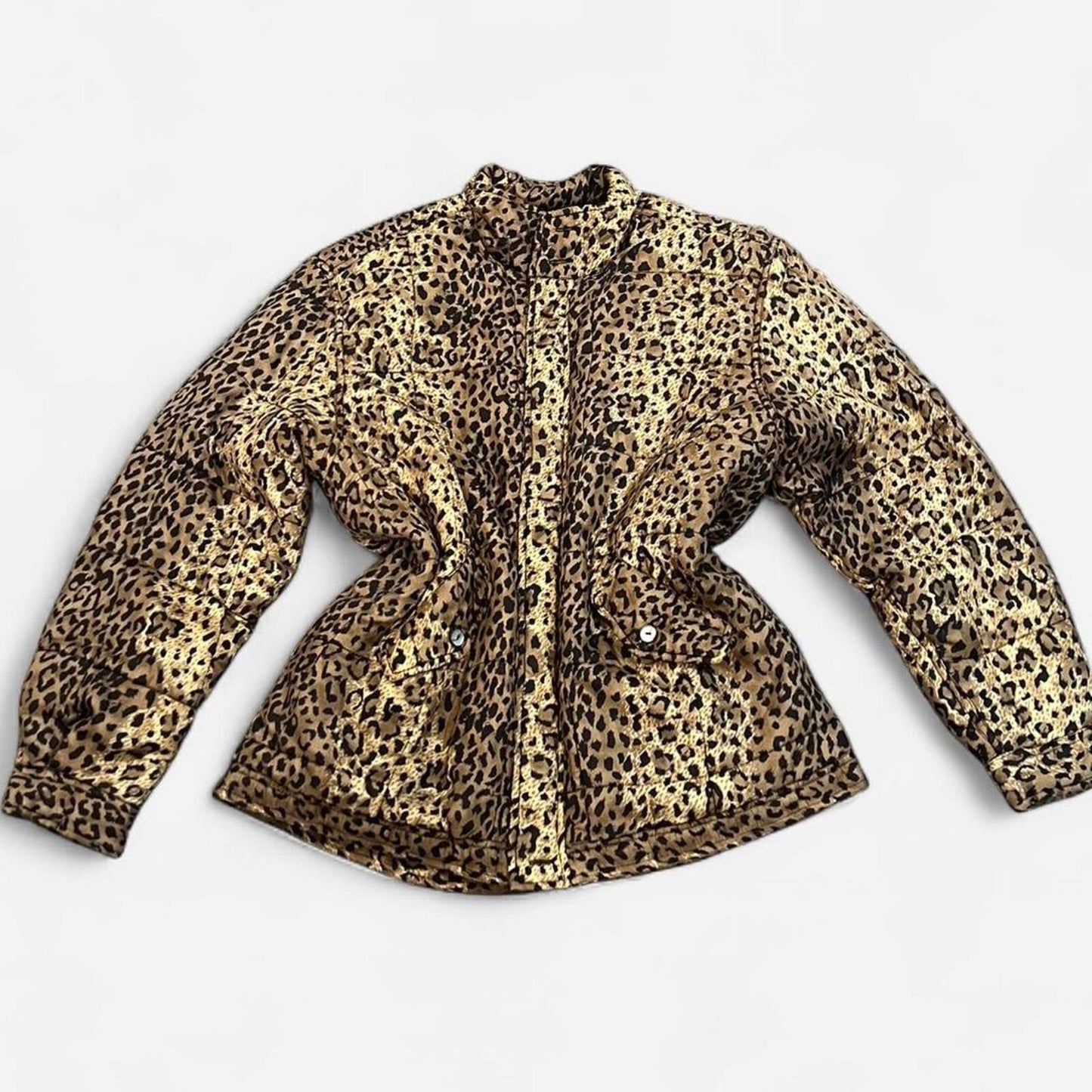 Vintage Silk Leopard Print Jacket M Quilted Y2K Oversized