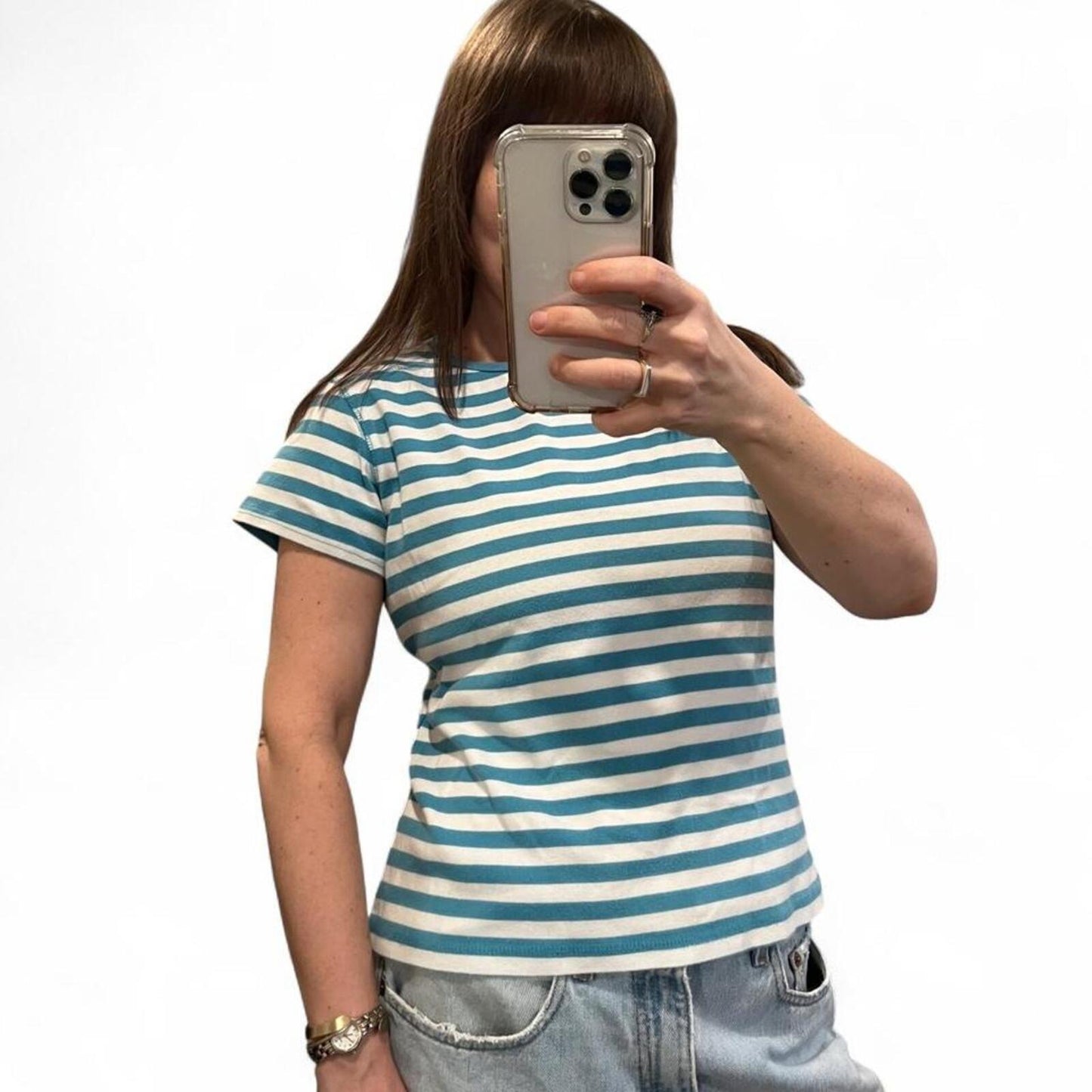Y2K Blue Stripe Baby Tee Skater Surf Indie Sleaze Top