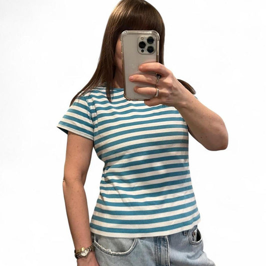 Y2K Blue Stripe Baby Tee Skater Surf Indie Sleaze Top