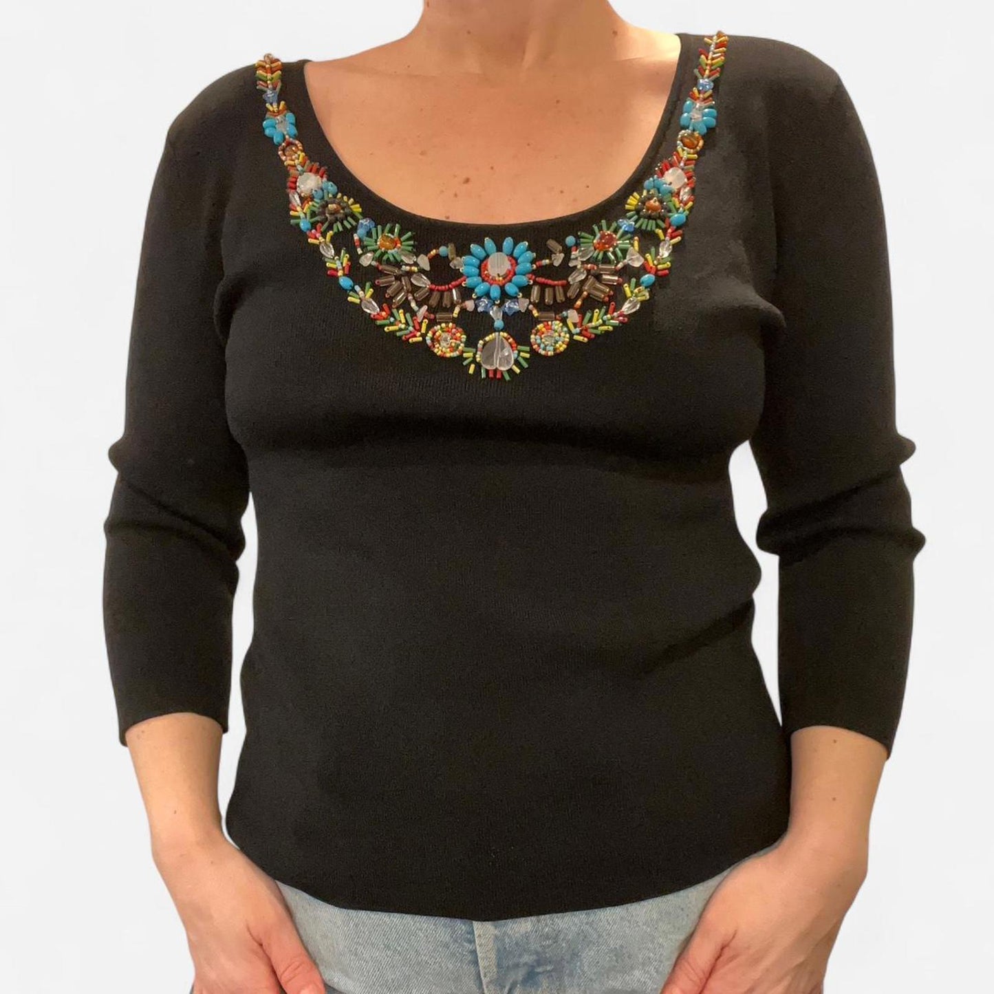 Vintage Y2K Beaded Scoop Neck Top