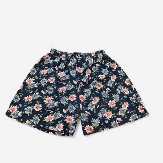 Vintage 90’s Floral Cotton Elastic Waist Shorts Navy Cottagecore