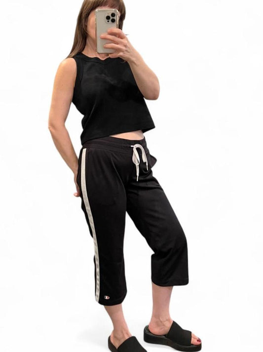 Y2K Black Side Stripe Cropped Track Pants XS