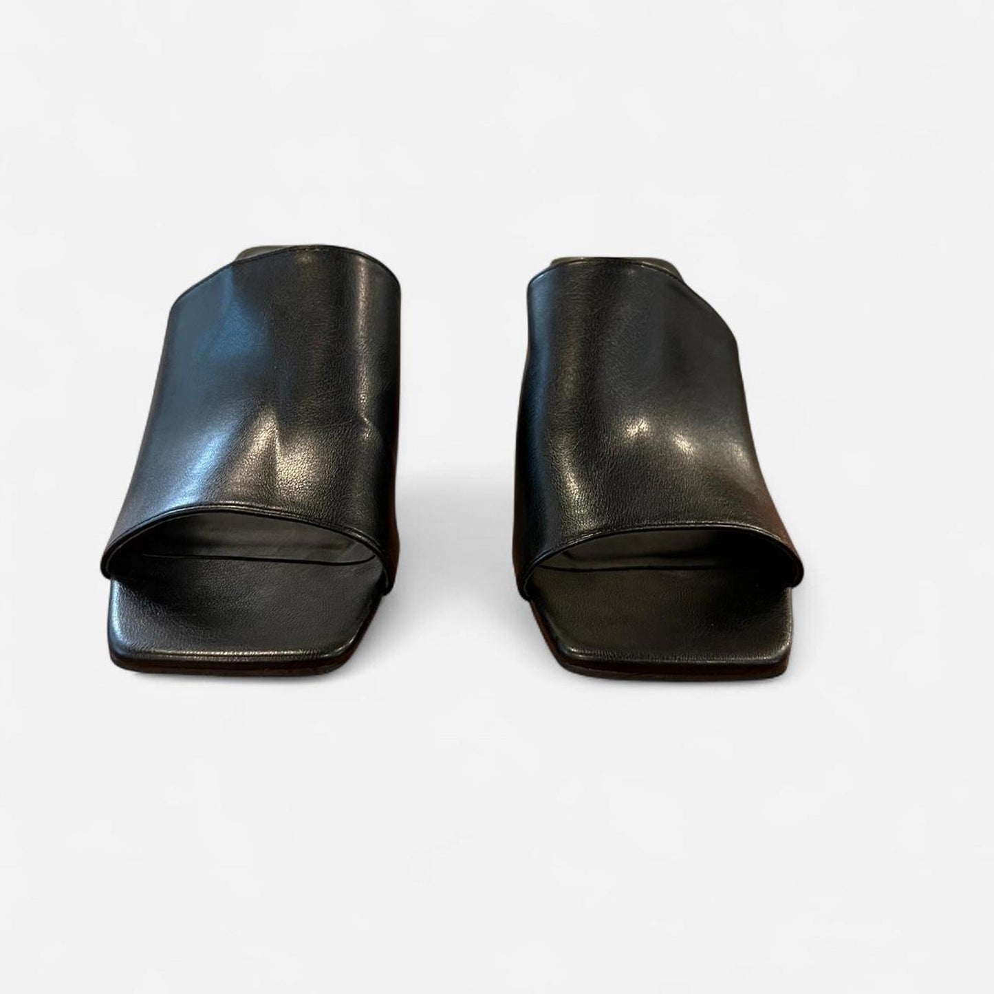 Black Square Toe Mule Heels