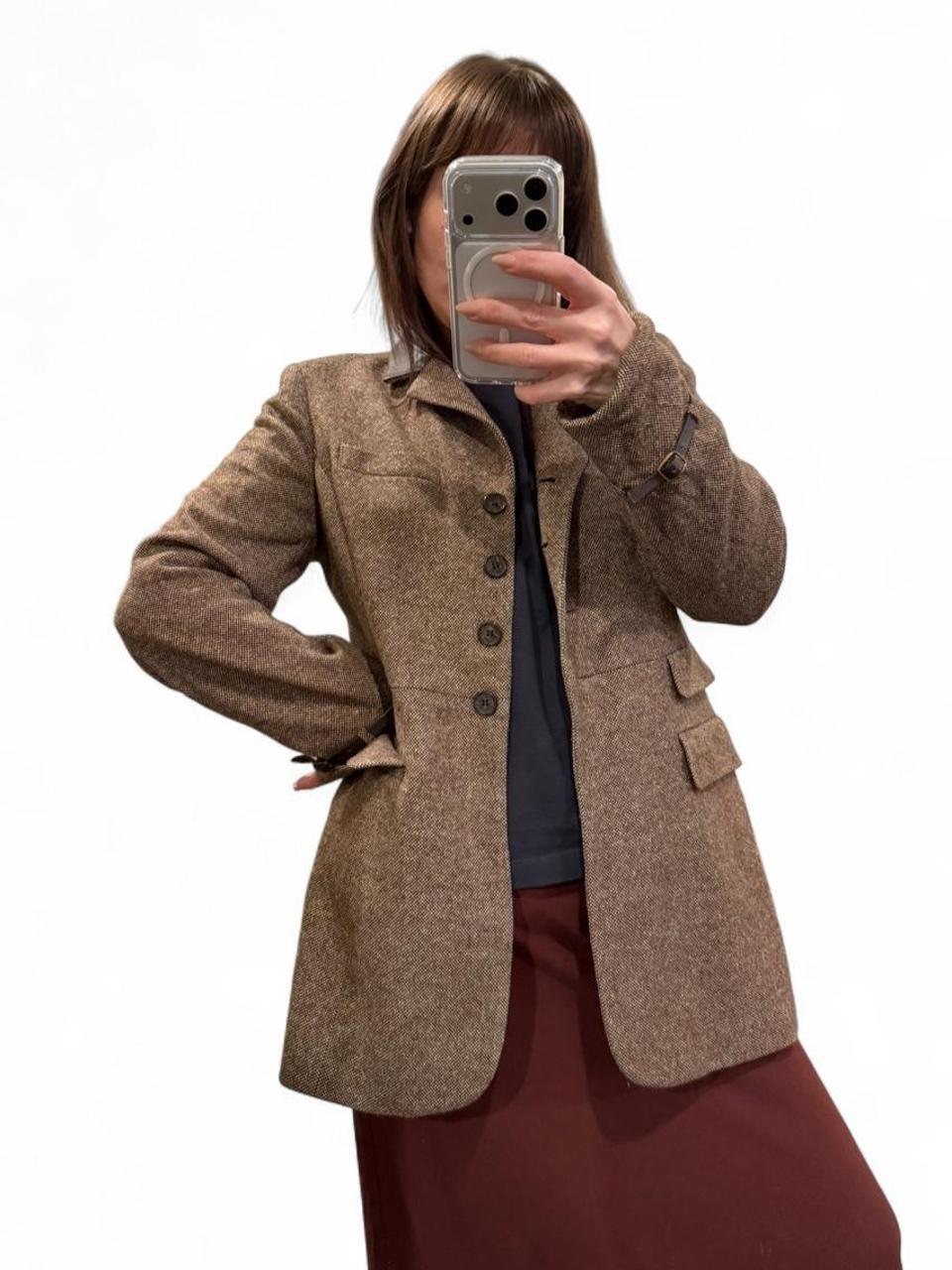 Vintage 90s Brown Wool Tweed Blazer Jacket