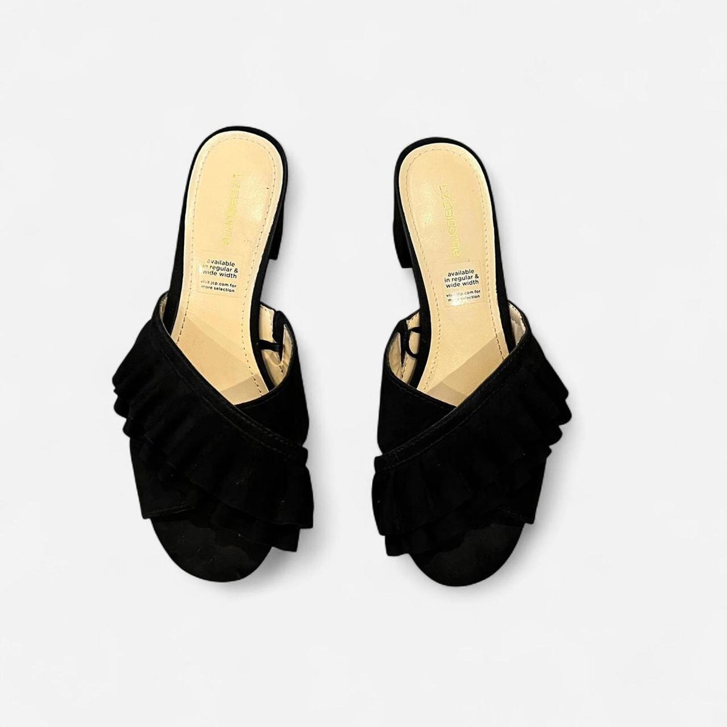 Black Suede Ruffle Mule Heels